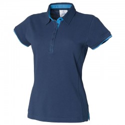 Plain Ladies Contrast Pique Polo Shirt Front Row 200 GSM